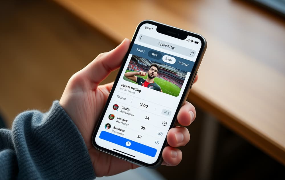 Person som bruker Apple Pay på iPhone for å sette inn penger på en odds-side med fotballkamper.