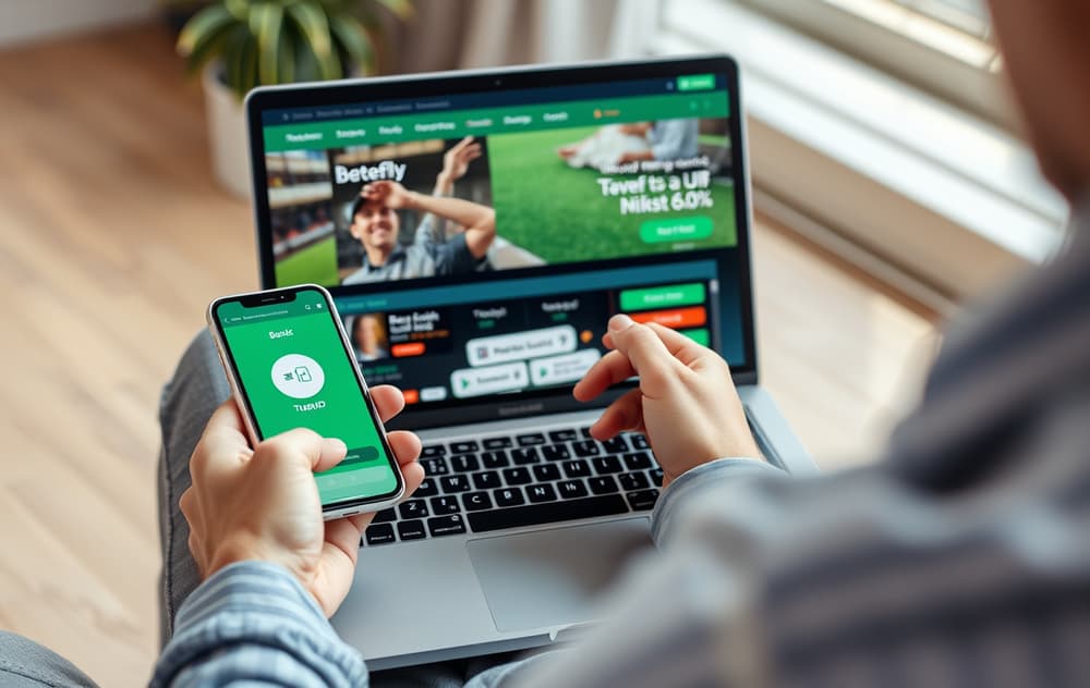 Person som bruker mobil med BankID for å betale på en bettingside med Trustly.