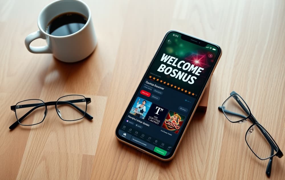 Smarttelefon med casino-bonus på bordet