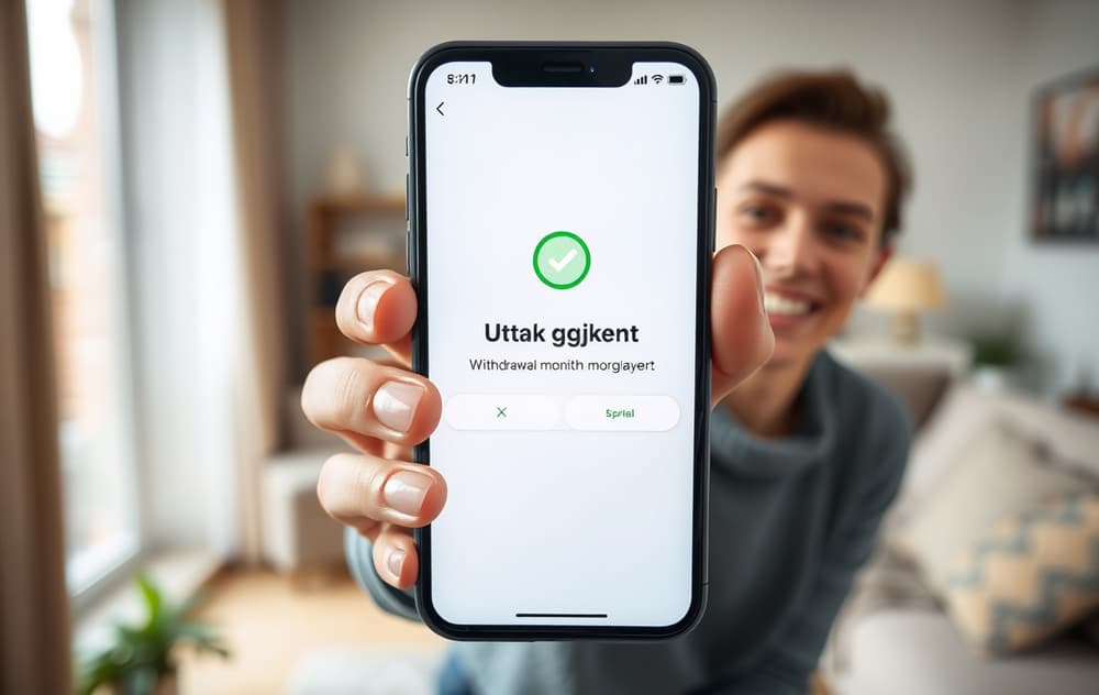 Person som mottar bekreftelse på raskt uttak på mobilen