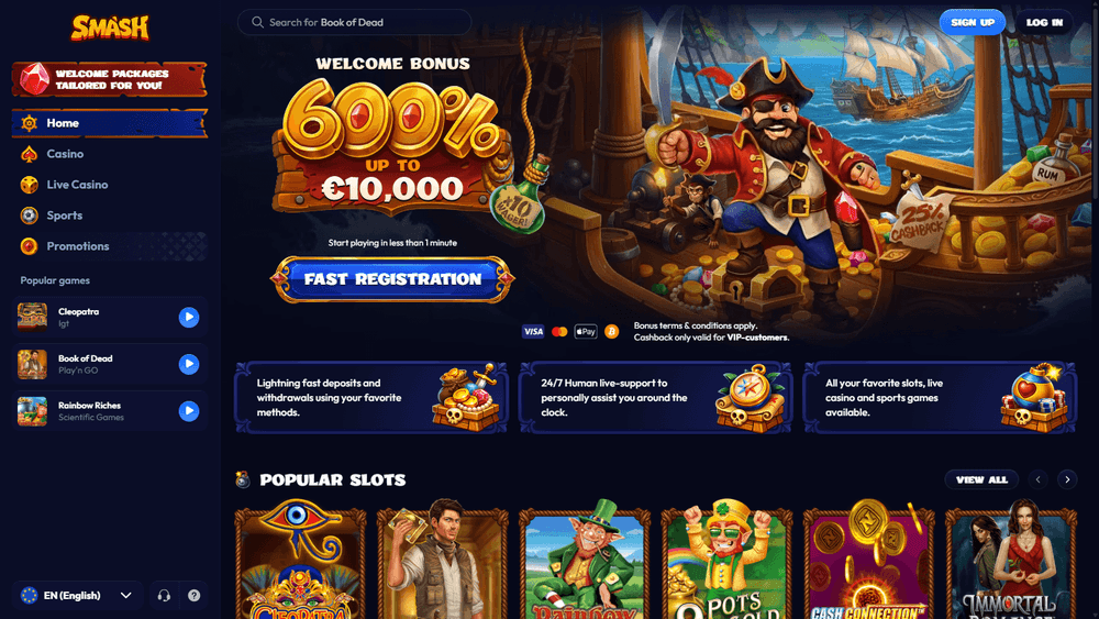 Smash Casino betting app med live scoring